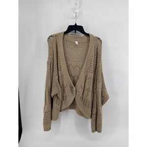 Cozy Boho Womens 3X Tan Pointelle Knit Cardigan Sweater Bobble Button Front